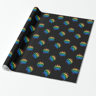 GAY BEAR Gradient Bear Paw Rainbow Flag Wrapping Paper