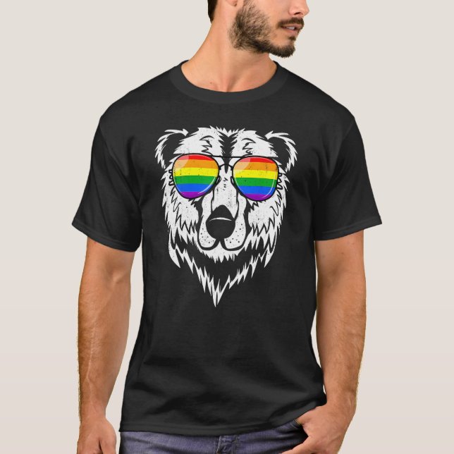Gay Bear LGBTQ Rainbow Sunglasses Pride Flag Trans T-Shirt (Front)