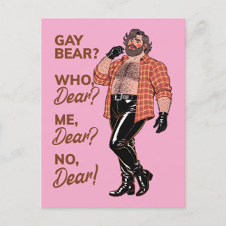 "Gay Bear? No, Dear!" – Sassy Leather Bear Postcard