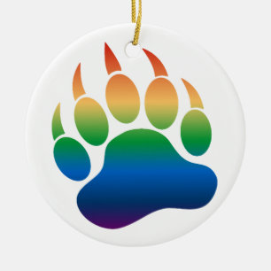 Gay Bear Paw Gradient Rainbow -ornoment Ceramic Ornament