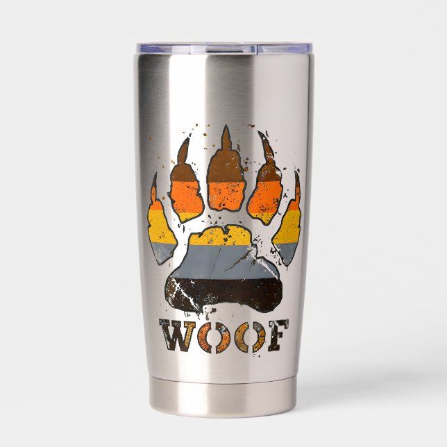 Gay bear pride bear paw woof bear pride flag  insulated tumbler (Front)