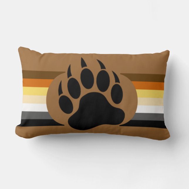 Gay Bear Pride colours stripes and Bear Paw Lumbar Cushion (Front)