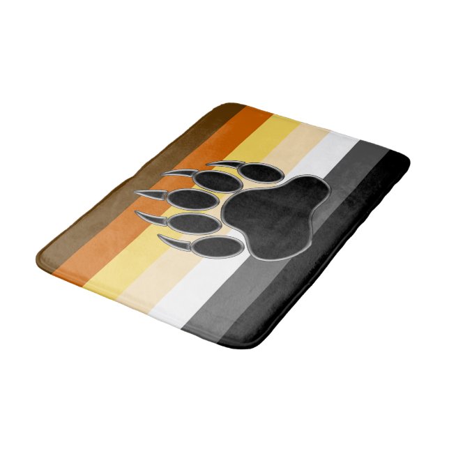 Gay Bear Pride Flag Bear Paw Bath Mat (Angled)