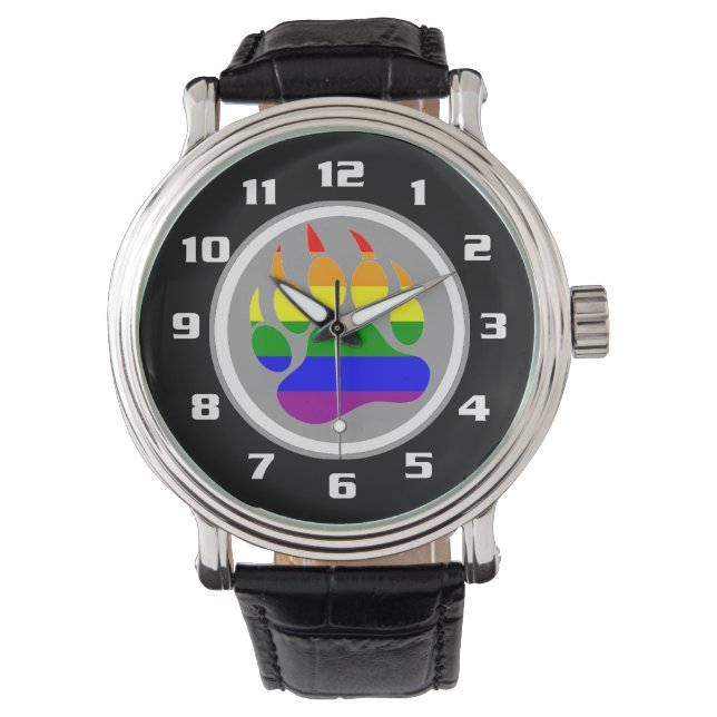 Gay Bear Pride Rainbow Bear Paw Watch (Front)