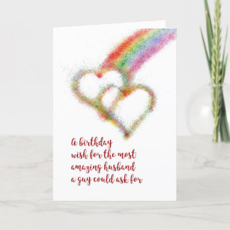 Gay Birthday Wish for Husband, Rainbow, Hearts Card
