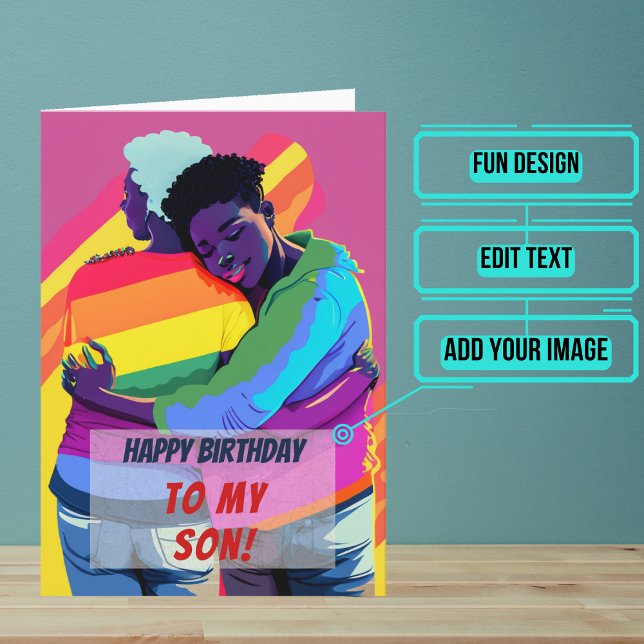 Gay Black Son from Mum Birthday Card (Wish a very Happy Birth - gay to your favorite human with this LGBTQ+ inspired birthday card. )