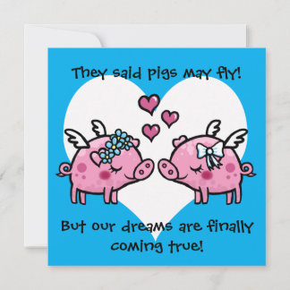 Gay bride pigs may fly wedding invitation