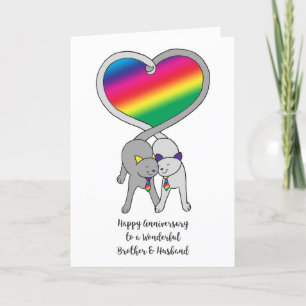 Gay Brother & Husband Anniversary Rainbow Cats Card