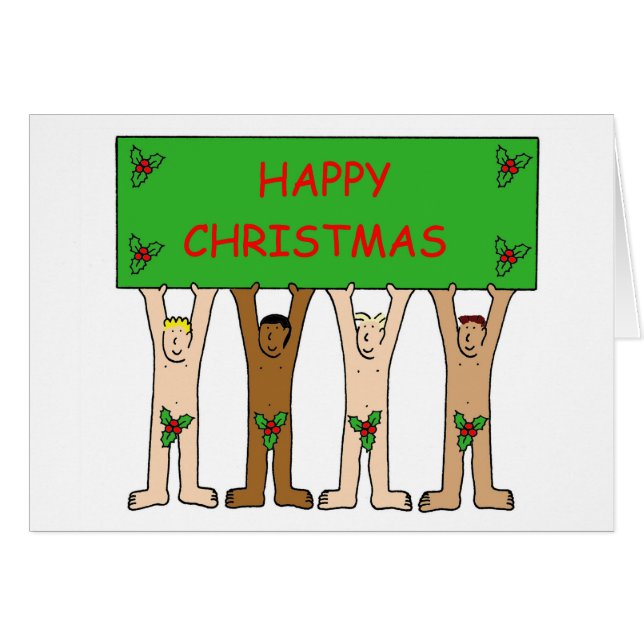 Gay Christmas Cartoon Men Wearing Holly (Front Horizontal)