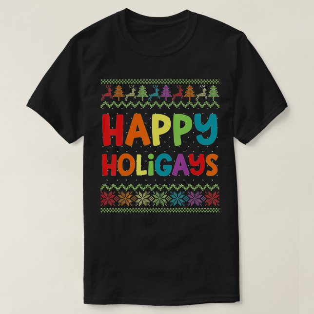 Gay Christmas Funny LGB Happy Holigays Rainbow Par T-Shirt (Design Front)