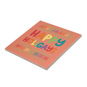 Gay Christmas Funny LGBT Happy Holigays Rainbow Ceramic Tile