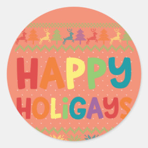 Gay Christmas Funny LGBT Happy Holigays Rainbow Classic Round Sticker