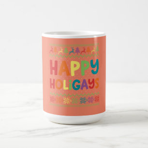 Gay Christmas Funny LGBT Happy Holigays Rainbow Coffee Mug