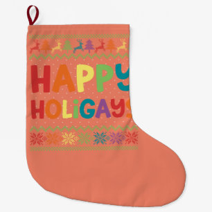 Gay Christmas Funny LGBT Happy Holigays Rainbow Large Christmas Stocking