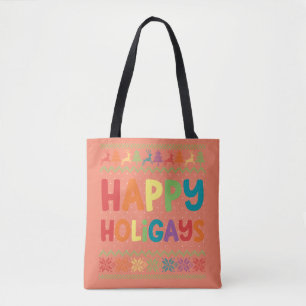Gay Christmas Funny LGBT Happy Holigays Rainbow Tote Bag