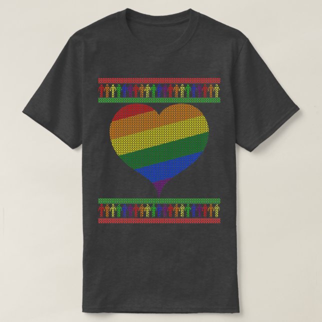 Gay Christmas Rainbow Heart 2 T-Shirt (Design Front)