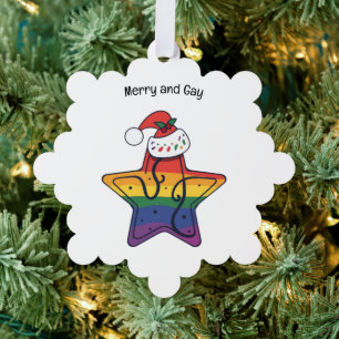 Gay Christmas Star With LGBT Flag Tree Decoration Card