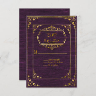 Gay Couple Brown Barnwood and Gold Frames Wedding  RSVP Card