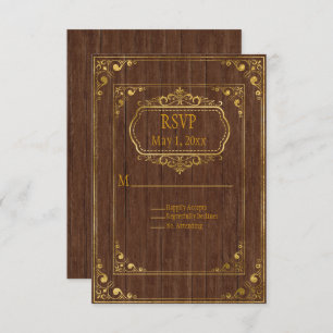 Gay Couple Brown Barnwood and Gold Wedding RSVP