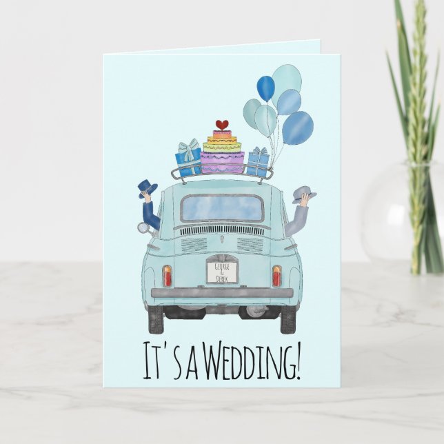Gay Couple in Fiat 500 Wedding Invitation (Front)