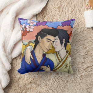 Gay Couple In The Style Of Ukiyo-e Japanese Art Cushion