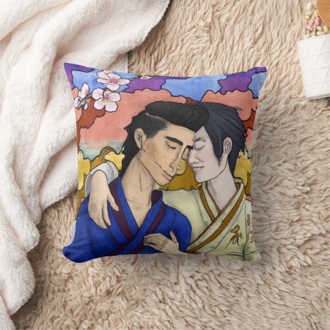 Gay Couple In The Style Of Ukiyo-e Japanese Art Cushion (Blanket)