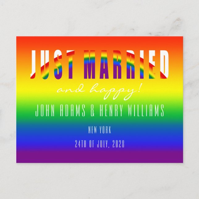 Gay Couple Just Married LGBT Gay Wedding Elopement Postcard (Front)