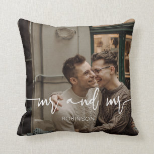 Gay Couple Mr and Mr newly wed custom photo Cushion