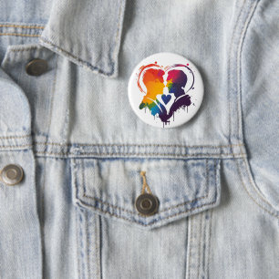 Gay Couple Rainbow Heart 6 Cm Round Badge
