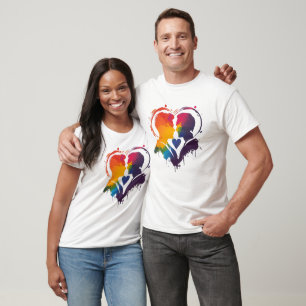Gay Couple Rainbow Heart T-Shirt