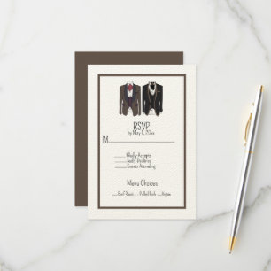  Gay Couple Tuxedos Wedding RSVP Card