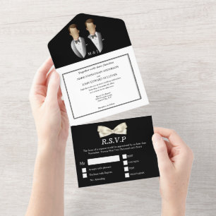 Gay couple wedding formal tuxedo  all in one invitation