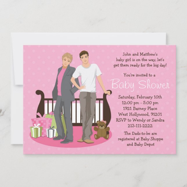 Gay Dads Baby Shower Invitation for Girl (Front)