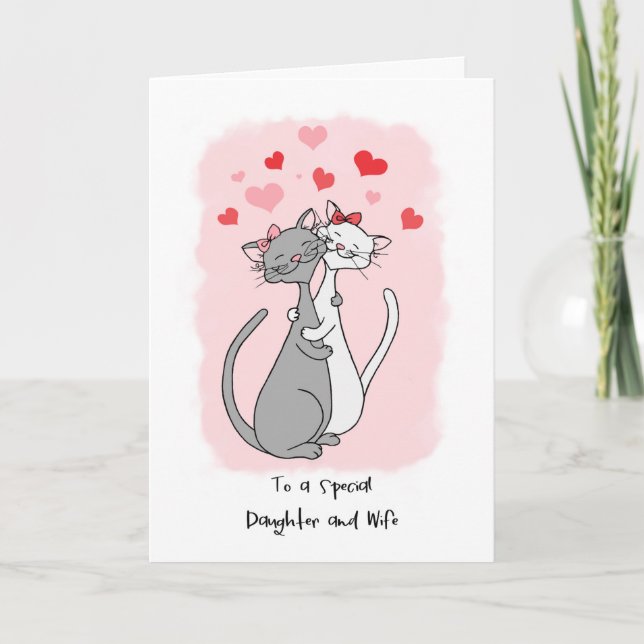 Gay Daughter & Wife Valentines Cute Cats Card (Front)