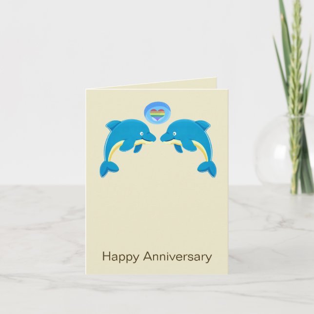 Gay Dolphins And Love Heart Bubble Anniversary Card (Front)