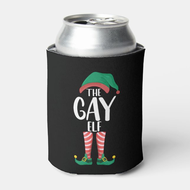 Gay Elf LGTBQ Matching Family Christmas Party Can Cooler (Can Front)