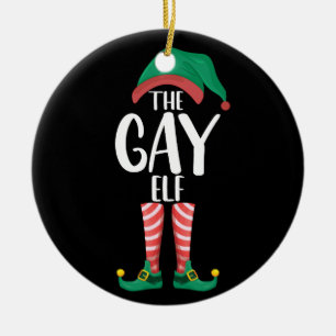 Gay Elf LGTBQ Matching Family Christmas Party Ceramic Ornament