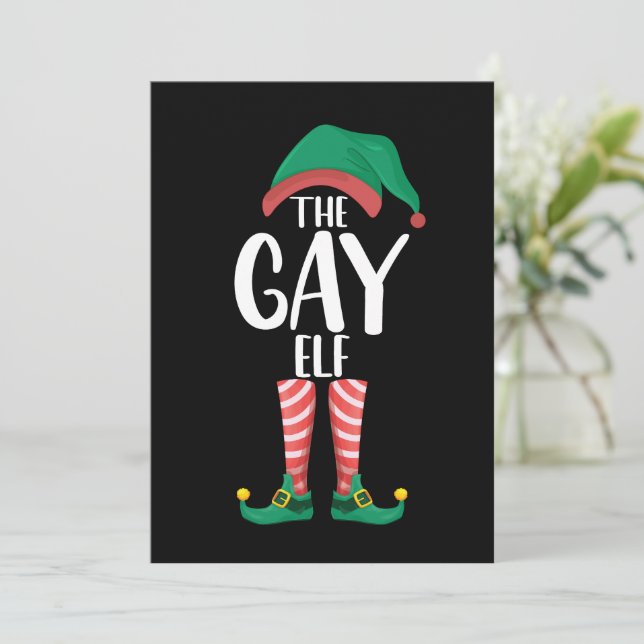 Gay Elf LGTBQ Matching Family Christmas Party Invitation (Standing Front)