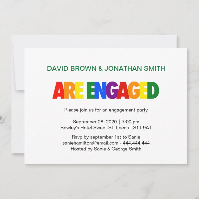 Gay Engagement Party Rainbow Flag Colours Invitation (Front)
