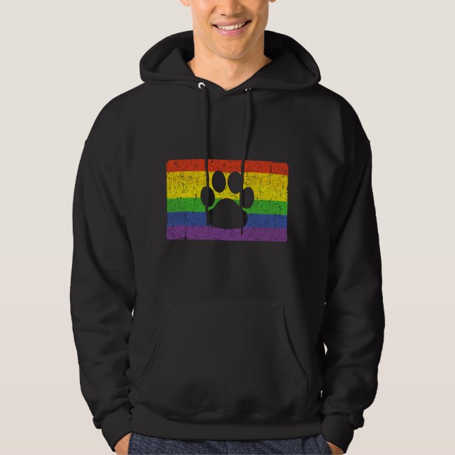 Gay Furry Pride Fandom Paw Rainbow LGBT Flag Gift Hoodie (Front)