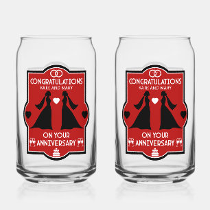 Gay Girls Wedding Anniversary Can Glass