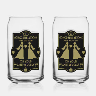 Gay Girls Wedding Anniversary Can Glass