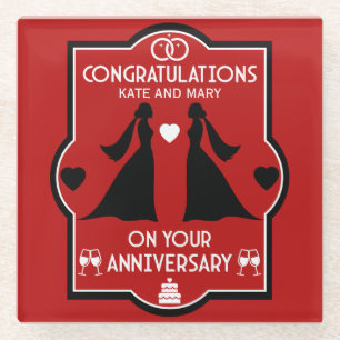  Gay Girls Wedding Anniversary Glass Coaster
