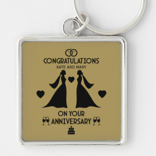Gay Girls Wedding Anniversary Key Ring