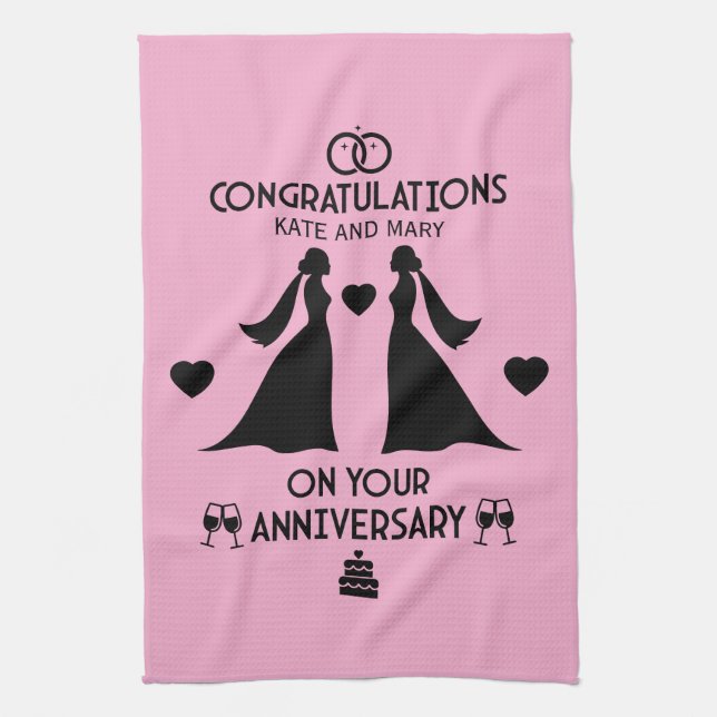  Gay Girls Wedding Anniversary Tea Towel (Vertical)