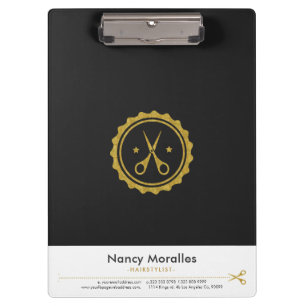 Gay Gold & White Hairstylist Scissors & Circle Log Clipboard