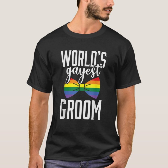 Gay Groom Bachelor Party Funny LGBT Pride Gift Shi T-Shirt (Front)