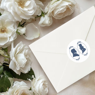 Gay Grooms Regency Blue Roses Classic Round Sticker