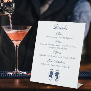 Gay Grooms Regency Blue Roses Drinks Menu Pedestal Sign
