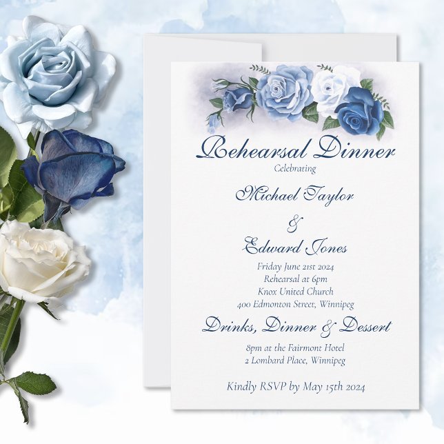 Gay Grooms Regency Blue Roses Invitation (Creator Uploaded)